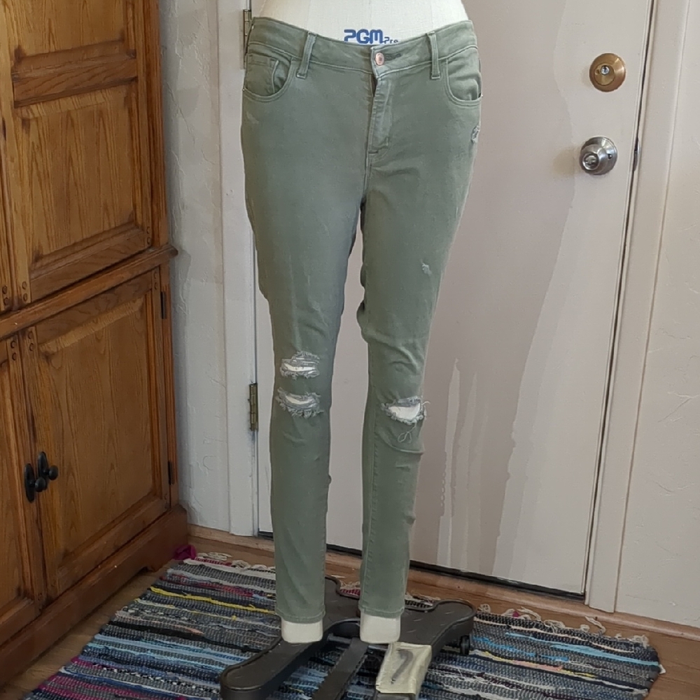 Old Navy Rockstar Midrise Women's Olive Distressed Skinny Jeans,